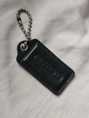 Coach Black Leather Tag with Bead Chain